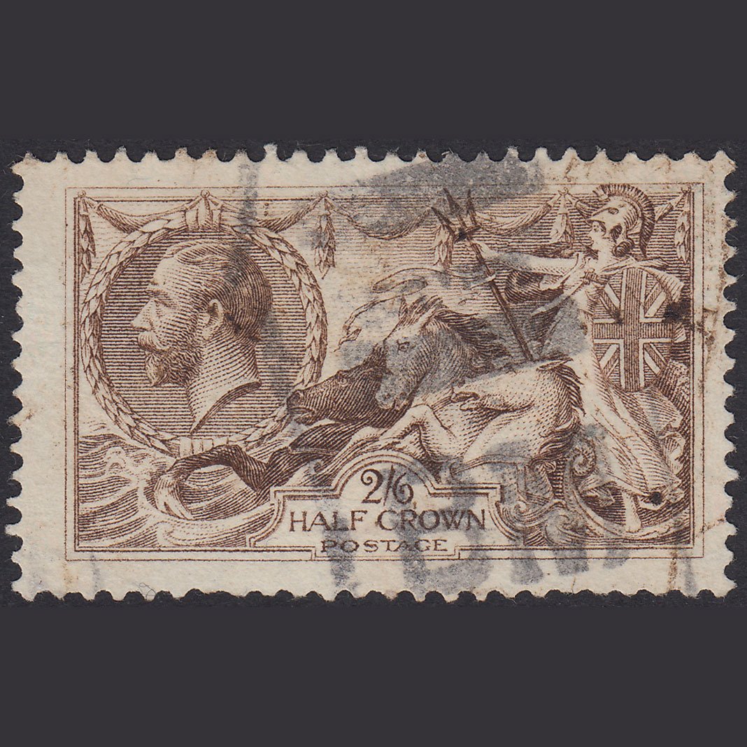 GB KG5 1918 2/6 Pale Brown Seahorses SG415A-N65(4) GU Parcel Cancel