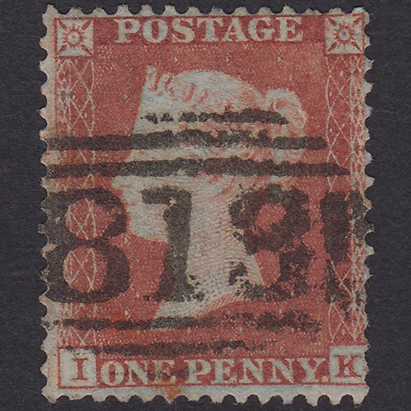 GB QV 1855 1d Red-Brown Plate 198 SG22-C2(1) IK PU Trowbridge 813 Tear