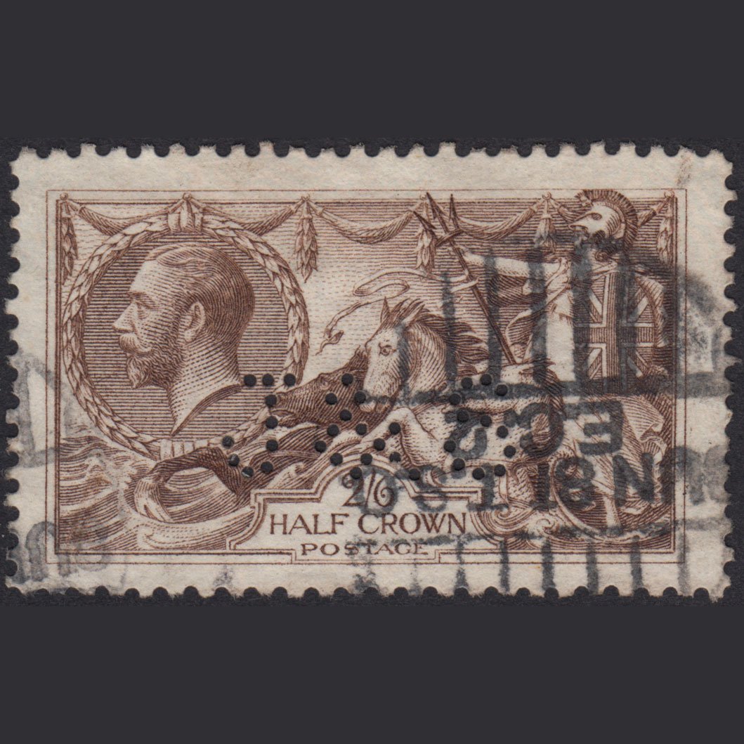 GB KG5 1918 2/6 Pale Brown Seahorses SG415A-N65(4) FU J&S Perfin