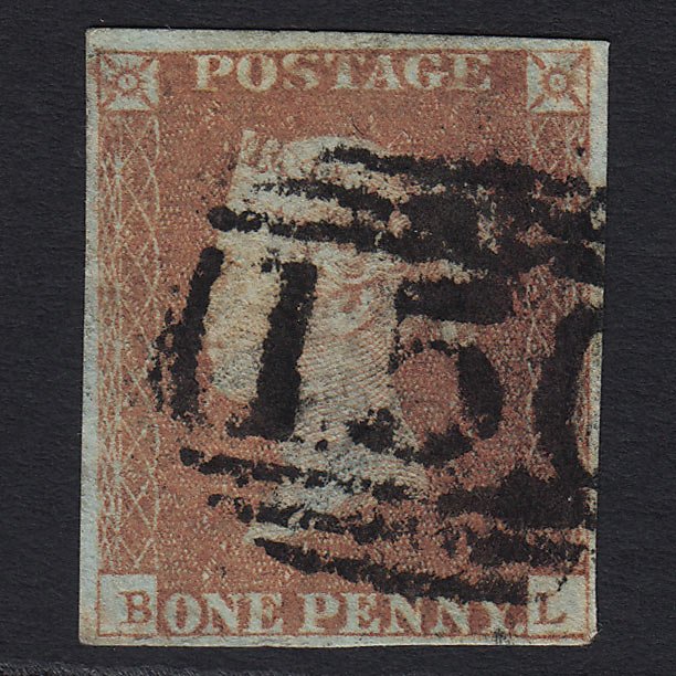 GB QV 1841 1d Red-brown (Plate 87) (SG8) 'BL' GU Burnley (150) 4 Margins