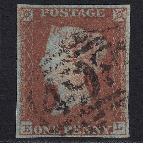 GB QV 1841 1d Red-brown (Plate 97) (SG8) 'KL' FU Manchester (498) 4 Margins