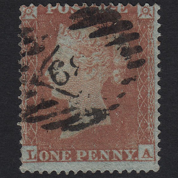 GB QV 1854 1d Red-brown (Plate 166) SG17-C1(1) LA GU in London