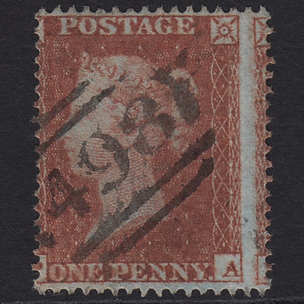 GB QV 1854 1d (Plate 202) SG17-C1(1) PA VFU Manchester 498 Large Misperf