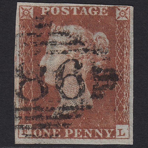 GB QV 1841 1d Red-brown (Plate 52) SG8-B1(1) FL FU Dublin 186 4 Margins