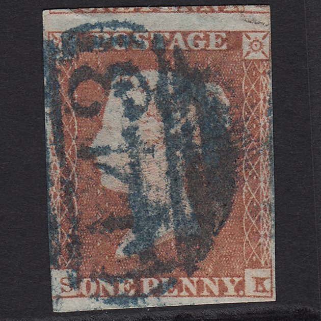 GB QV 1841 1d Red-brown (Plate 92) SG8-B1(1) SK FU Blue Lowton 443 nr 4M