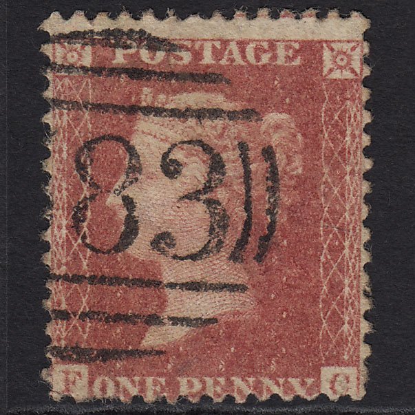 GB QV 1857 1d Rose-red (Plate 43) SG40-C10(1) FC FU Misperf