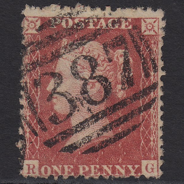 GB QV 1857 1d Rose-red (Plate 27) SG40-C10(1) RG FU Huddersfield 387
