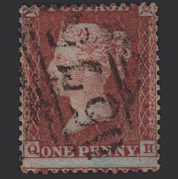 GB QV 1855 1d Red-brown (Plate 7) SG24-C3(1) QH FU Norwich 575 Misperf