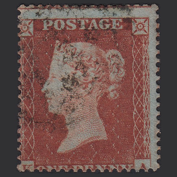GB QV 1854 1d Red-brown Plate R6 SG17-C1(1) KA GU Light Cancel Misperf