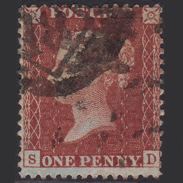 GB QV 1856 1d Red-brown (Plate 43) SG29-C8(1) SD GU London IS 18