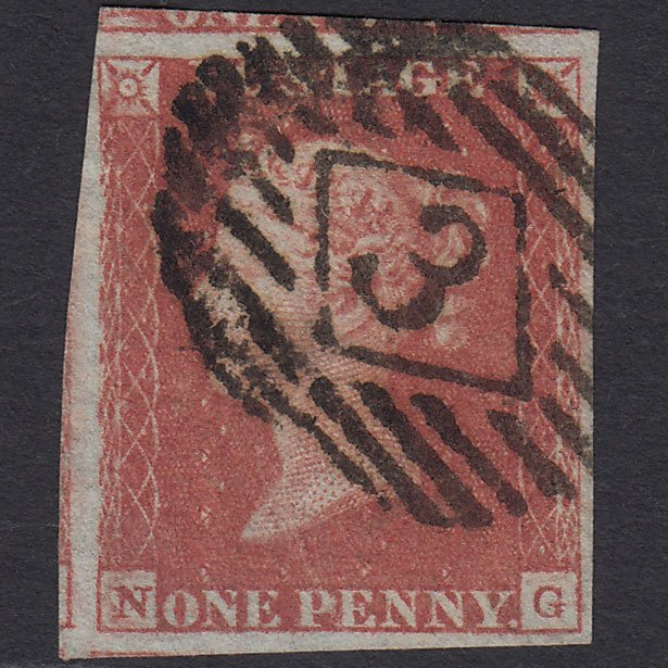 GB QV 1841 1d Red-brown (Plate 87) SG8-B1(1) NG FU 4 Margins London IS 3
