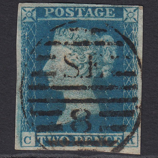 GB QV 1841 2d Blue (Plate 4) SG14-E1(2) CK VFU 4M Very Late Usage!