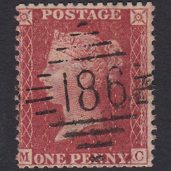 GB QV 1857 1d Rose-red (Plate 61) SG40-C10(1) MC GU Dublin 186