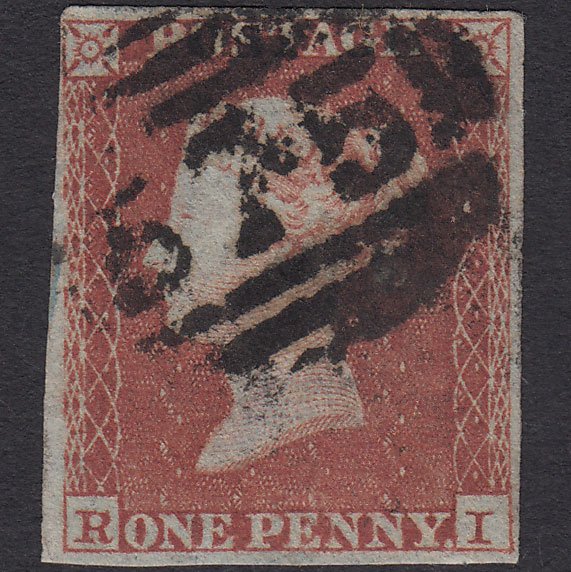 GB QV 1841 1d Red-brown (Plate 165) SG8-B2(1) RI FU 4 Margins Norwich 575