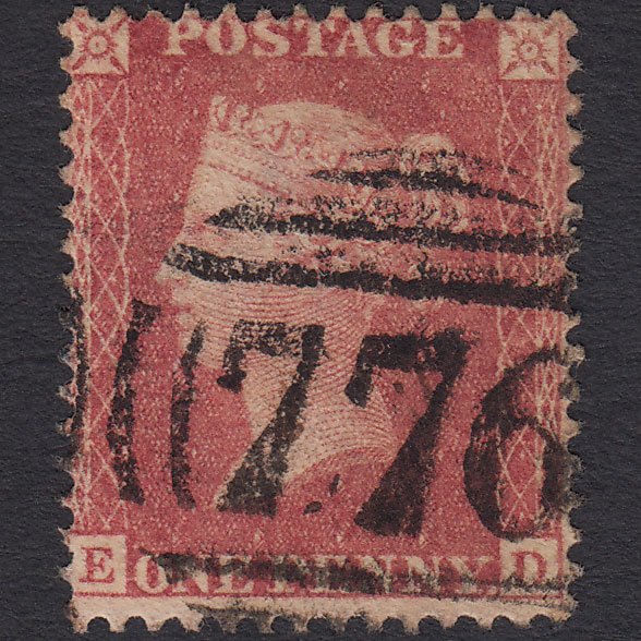 GB QV 1857 1d Rose-red (Plate 27) SG40-C10(1) ED FU Taunton 776