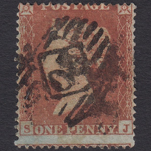 GB QV 1854 1d Red-brown (Plate 197) SG17-C1(1) SJ GU London IS Cancel