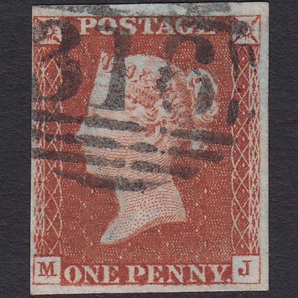 GB QV 1841 1d Red-brown (Plate 47) SG8-B1(1) MJ FU 4 Margins Godalming 316