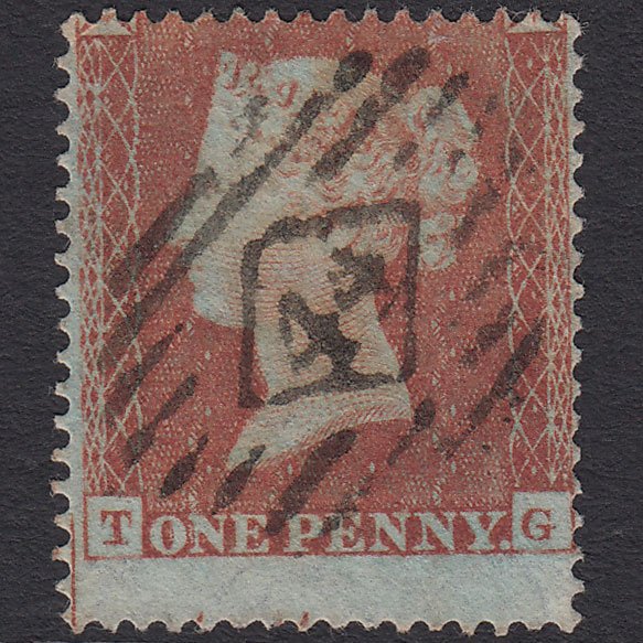 GB QV 1854 1d (Plate 176) SG17-C1(1) TG FU London IS 44 Large Misperf