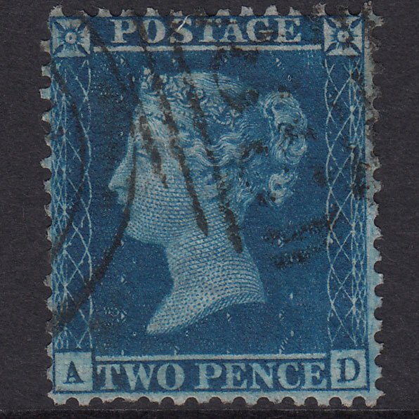 GB QV 1857 2d Blue Plate 6 SG35-F7 AD GU