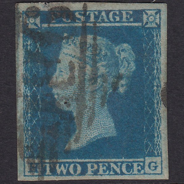 GB QV 1841 2d Blue Plate 4 SG14-E1(2) HG GU 4 Good Margins Dublin 186