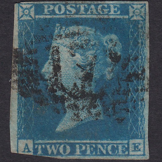 GB QV 1841 2d Blue Plate 3 SG14-E1(2) AE GU Derry 172