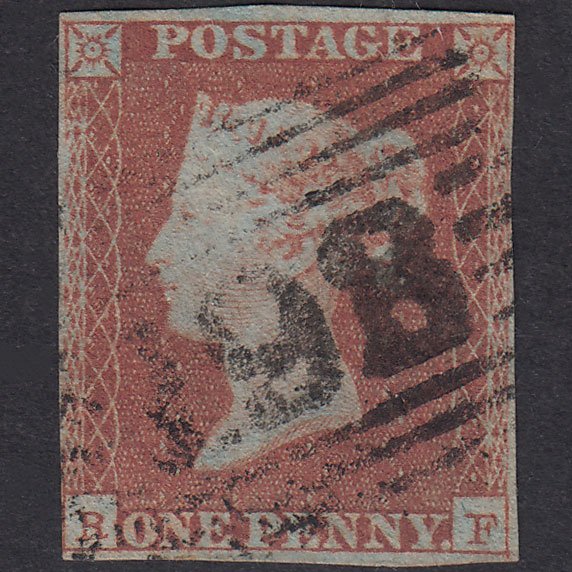 GB QV 1841 1d Red-Brown Plate 106 SG8-B1(1) RF GU Nr 4 Margins Kelso 193