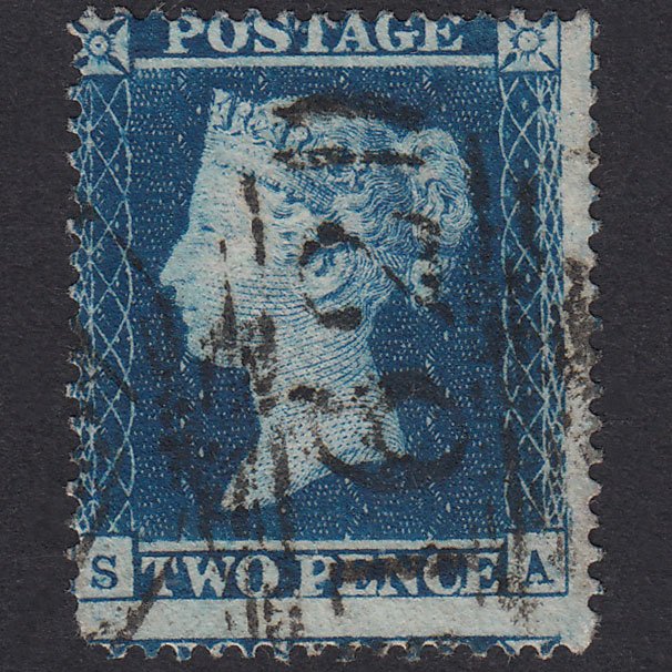 GB QV 1854 2d Deep Blue Plate 4 SG19-F1(1) SA GU Cardiff 162 Misperf