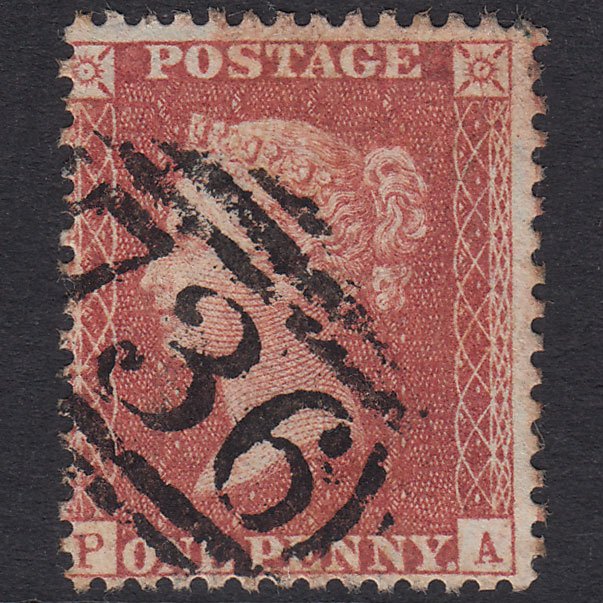GB QV 1856 1d Red-Brown Plate 36 SG29-C8(1) PA GU Stockton 736