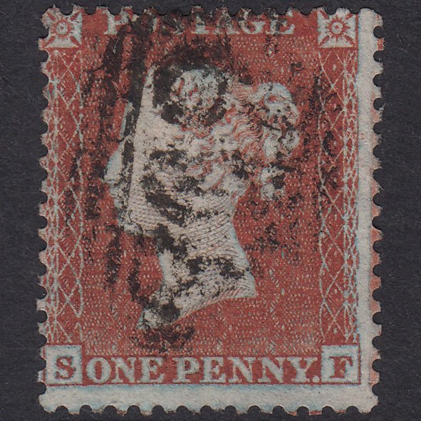 GB QV 1855 1d Red-Brown Plate 198 SG22-C2(1) Framed Reverse SF FU