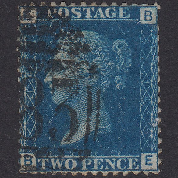 GB QV 1869 2d Blue Plate 14 SG46-G3 BE GU