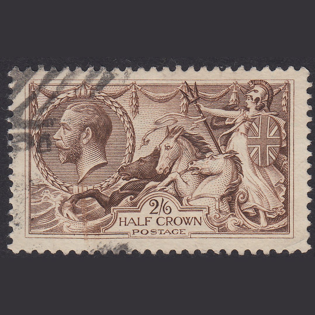 GB KG5 1918 2/6 Chocolate-Brown Seahorses SG414-N65(2) FU Light Cancel