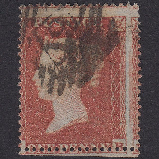 GB QV 1854 1d Red-Brown Plate 198 SG17-C1(1) JB GU London Large Misperf