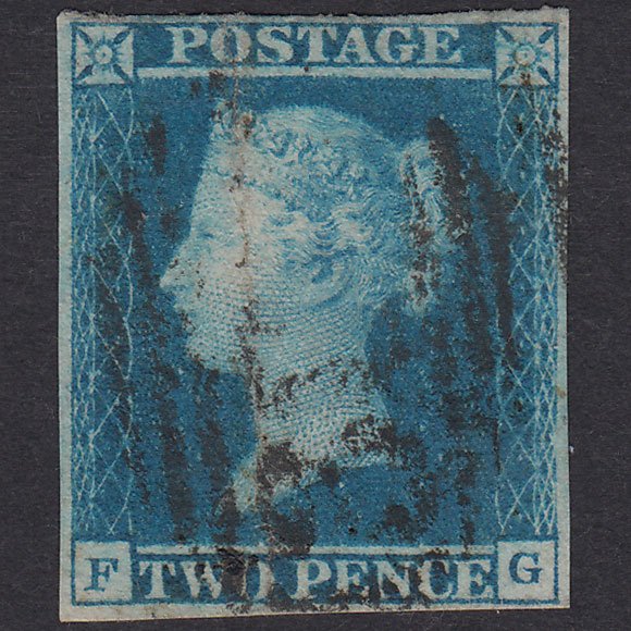GB QV 1841 2d Blue Plate 3 SG14-E1(2) Ivory Head FG GU 4 Margins