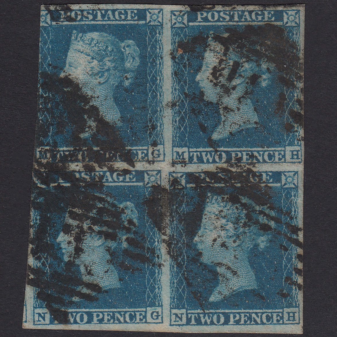 GB QV 1841 2d Blue Plate 4 SG14-E1(2) MG-MH-NG-NH FU Block Of 4 Ireland
