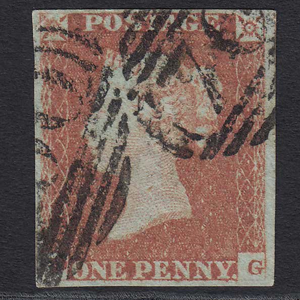 GB QV 1841 1d Red-brown (Plate 84) (SG8) 'DG' GU Sheffield (700) 4 Margins