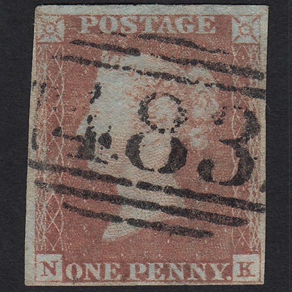 GB QV 1841 1d (Plate 75) SG8-B1(1) NK GU Lutterworth 483 nr 4M Imperf