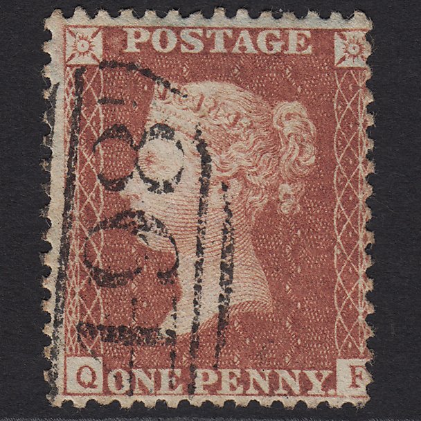 GB QV 1856 1d Red-brown (Plate 44) SG29-C8(1) QF FU Manchester 498