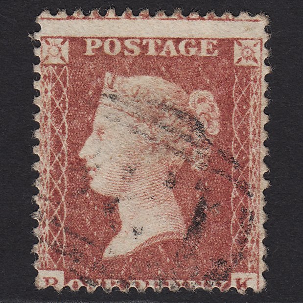 GB QV 1857 1d Rose-red SG40-C10(1) FU Light Cancel Misperf