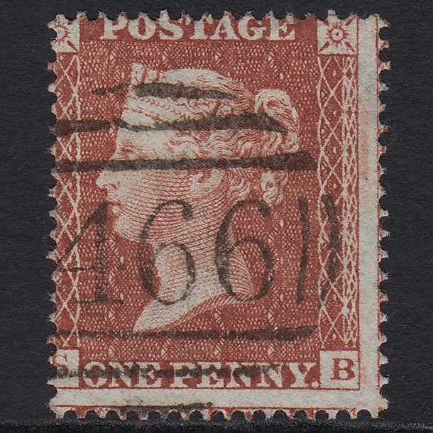 GB QV 1855 1d Red-brown (Plate 6) SG21-C4(1) SB VFU Liverpool 466 Misperf