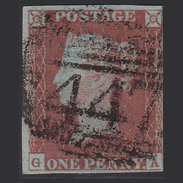GB QV 1841 1d Very Blued (Plate 69) SG8a-B1(2) GA GU 4M Imperf Leeds 447