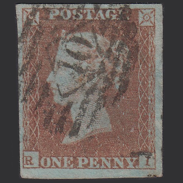 GB QV 1841 1d Very Blued (Plate 96) SG8a-B1(2) RI GU 4M Imperf London IS 10