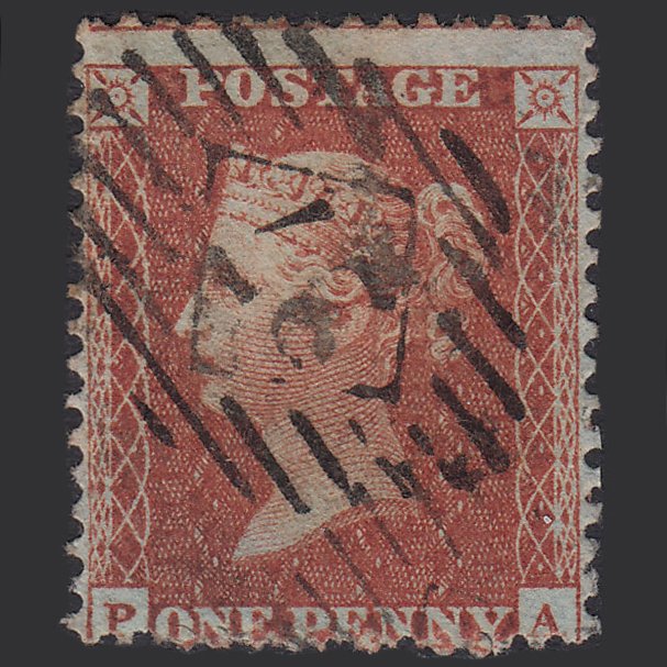 GB QV 1855 1d Red-brown (Plate 2) SG24-C3(1) PA FU London IS 27 Misperf