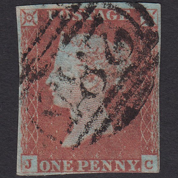 GB QV 1841 1d Very Blued (Plate 84) SG8a-B1(2) JC GU nr 4 Margins Exeter 285