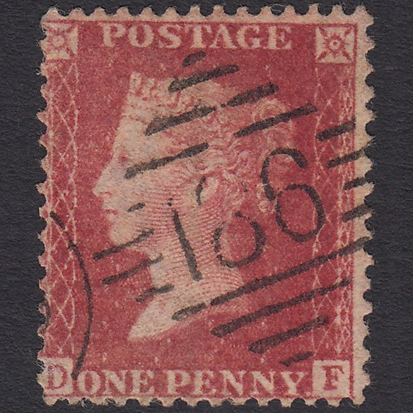 GB QV 1857 1d Rose-red (Plate 59) SG40-C10(1) DF FU Dublin 186