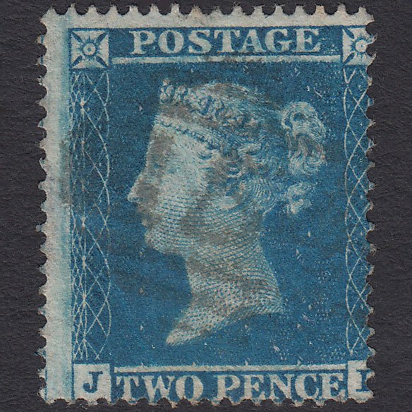 GB QV 1855 2d Blue (Plate 5) SG27-F5 JL FU Misperf