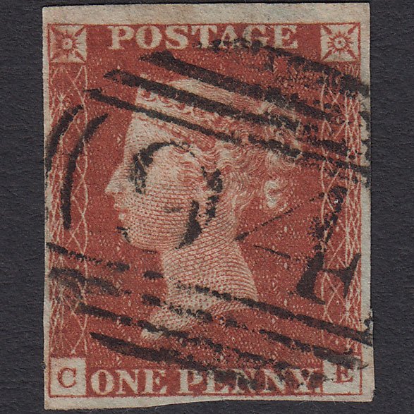 GB QV 1841 1d Red-brown (Plate 38) SG8-B1(1) CE FU 4 Margins Boston 94