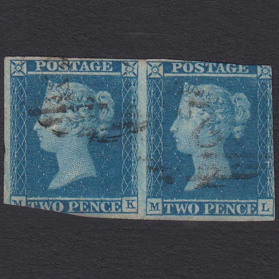 GB QV 1841 2d Blue (Plate 3) SG14-E1(2) MK-ML GU Pair Light Cancel