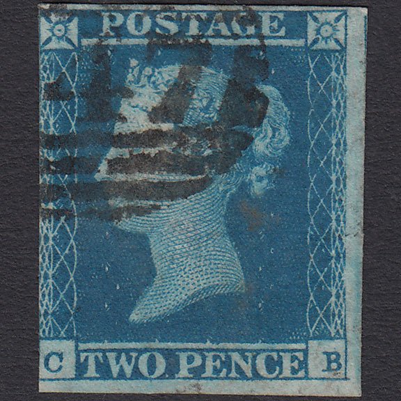 GB QV 1841 2d Blue (Plate 4) SG14-E1(2) CB GU 3 Margins