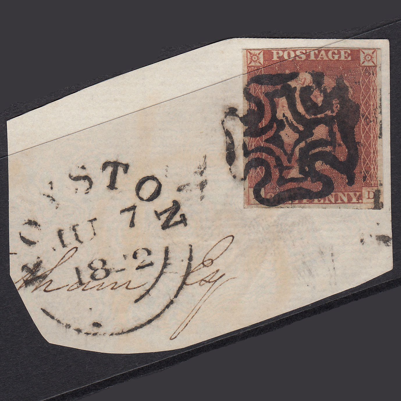 GB QV 1841 1d Red-brown (Plate 21) SG8-B1(1) RD FU 4M MX on Royston Piece