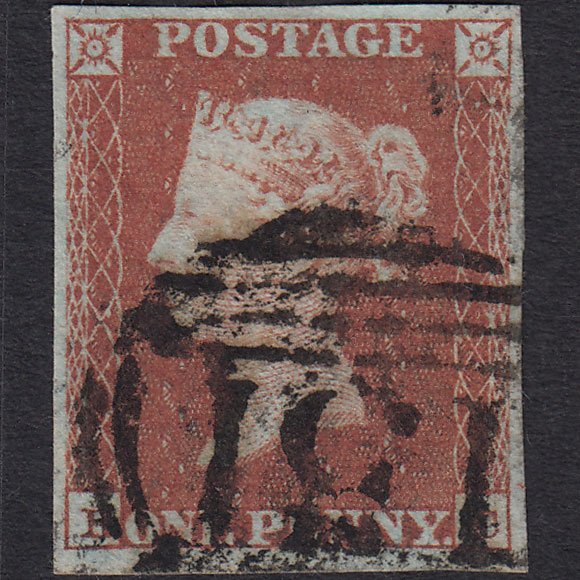 GB QV 1841 1d Red-brown SG8-B1(1) ?c FU 4 Good Margins Colne 151